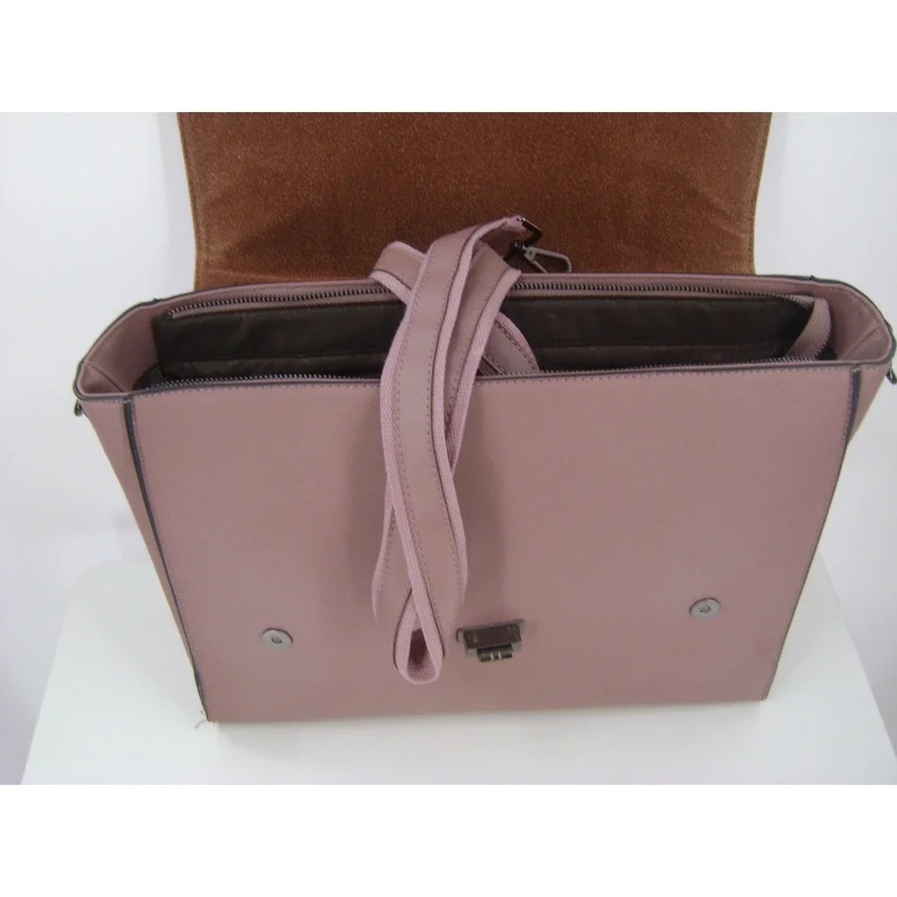 EASEGAVE Mauve Pink Faux Leather Laptop Bag Briefcase Satchel Professional